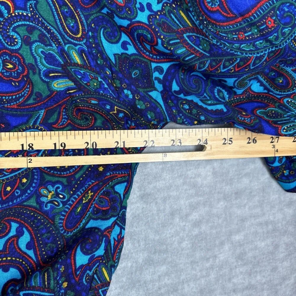 70s‎ Dress M/L Hippy Paisley Vintage Floral Boho Maxi Long Sleeve Blue Purple